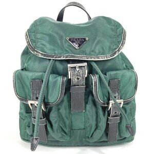 PRADA Bicolor triangle logo Backpack Leather / Nylon Green/Black